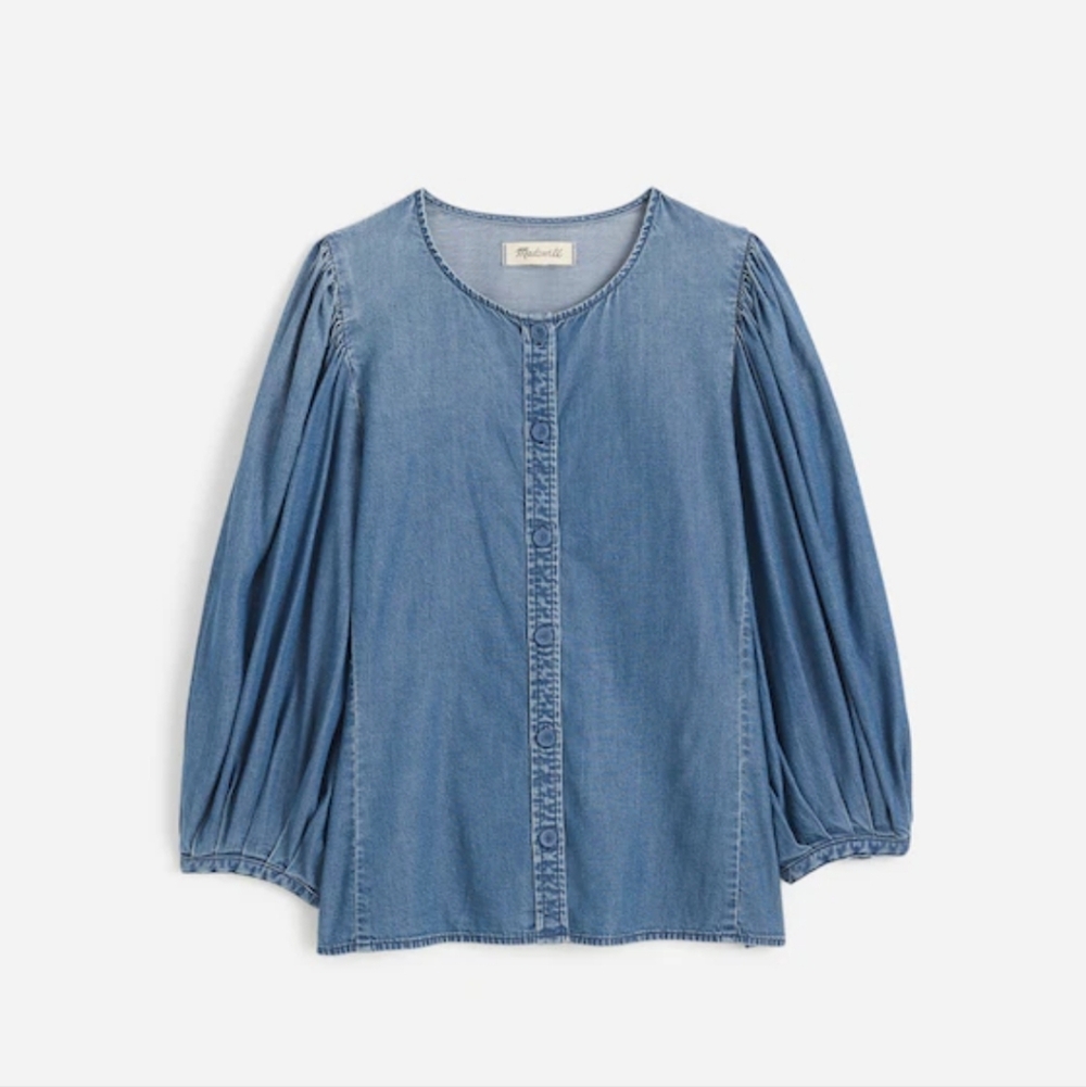 Madewell Denim Puff-Sleeve Button-Up Top